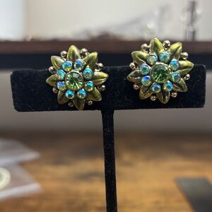 1928 Gold and Blue Starburst Earrings